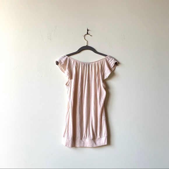 EXPRESS Pale blush pink flutter sleeve tissue blouse Banded waist top Size Small - Picture 3 of 5